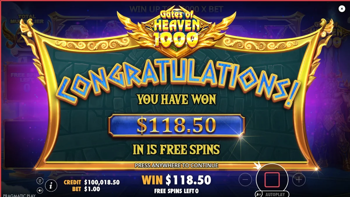 Pemandangan gerbang surgawi dengan Zeus dalam slot Gates of Heaven 1000